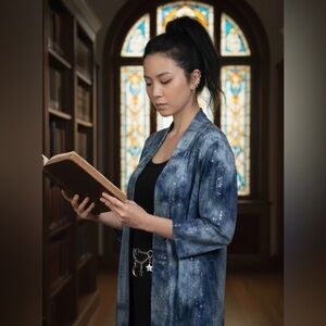 Vintage 90s Sequin Open Cardigan L XL Tie Dye Embroidery